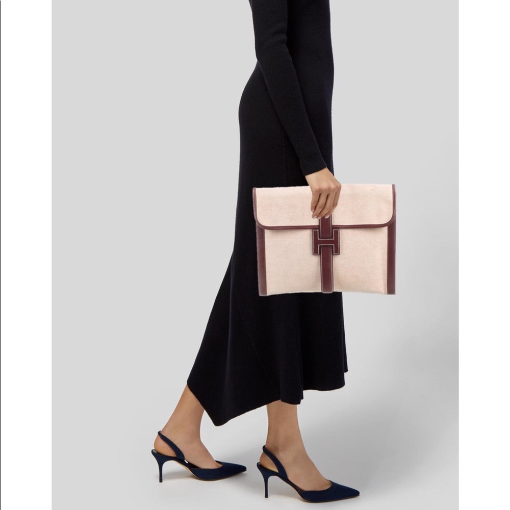 ✨Hermes Beige Canvas and Bordeaux Leather Clutch✨